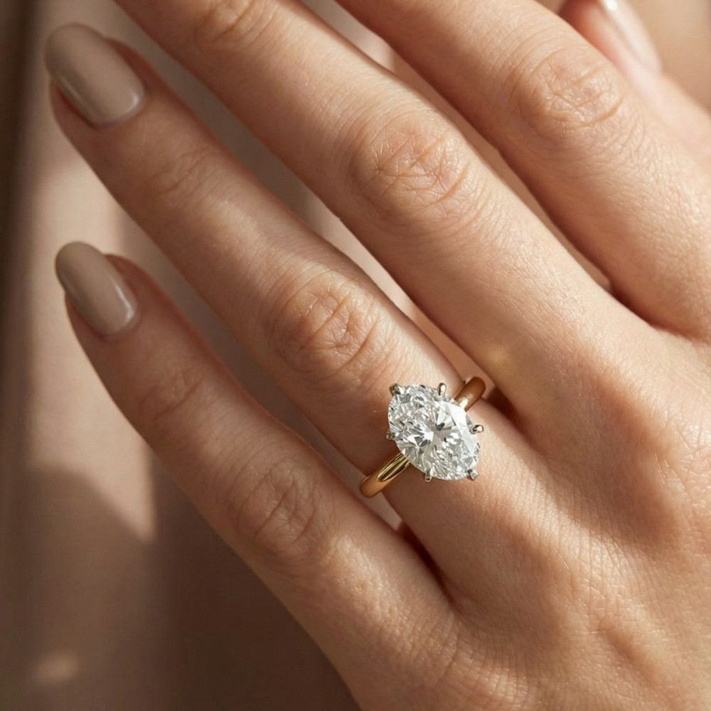 3Ct Oval Certified Diamond 14k Gold Solitaire Engagement Ring Lab Grown (G-H, VS)