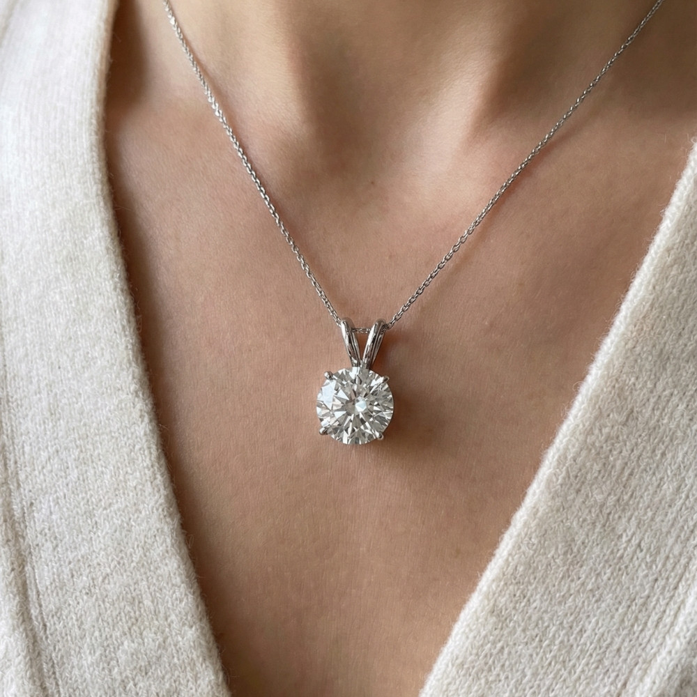 Certified 5Ct Round Solitaire Diamond Pendant White Gold Lab Grown Necklace (G-H, VS)