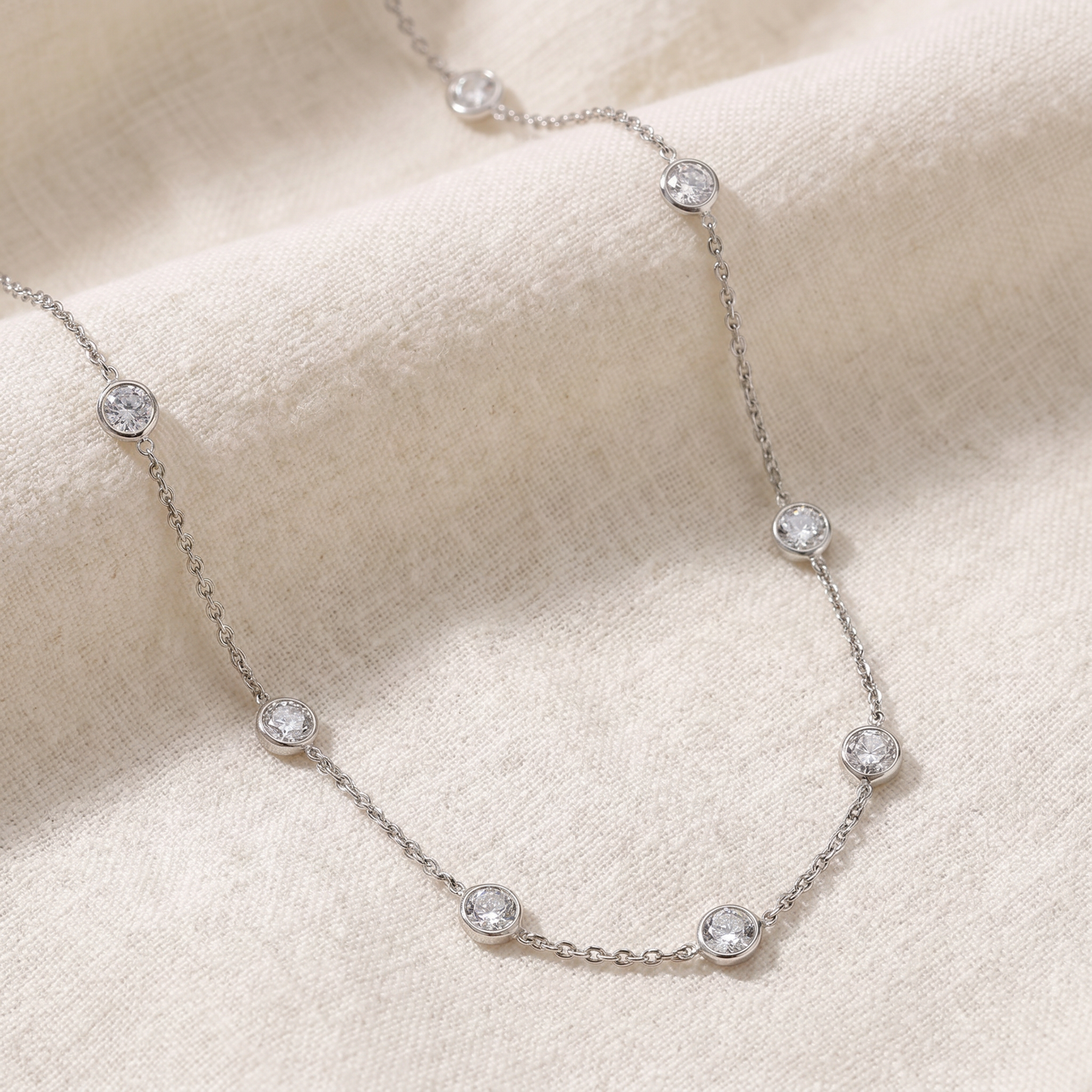 4Ct Diamonds By The Yard Necklace 14K White Gold Lab Grown Station Pendant (E-F, VS)