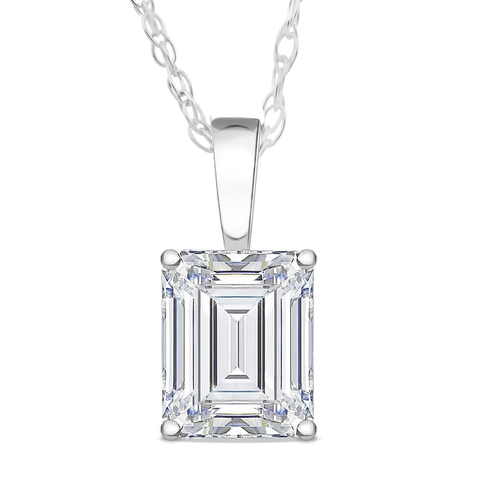 2 Ct Emerald Diamond Solitaire Pendant 14k White Gold Lab Grown (F-G, SI)