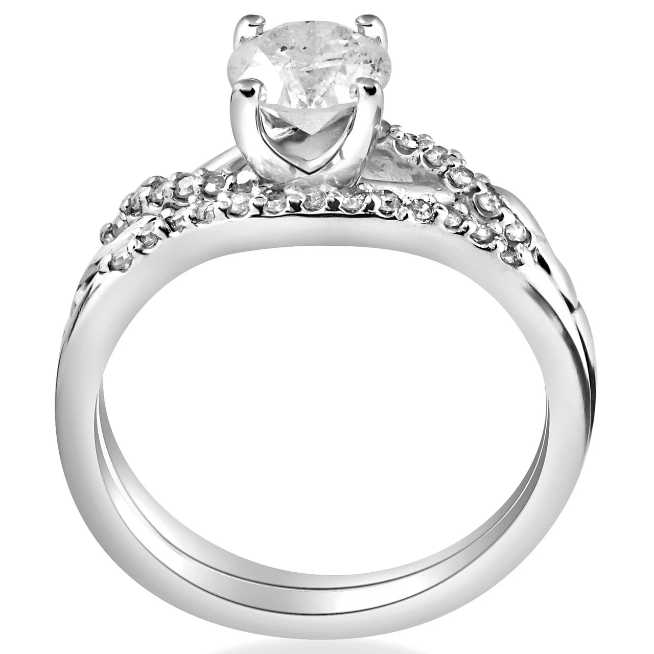 5/8 cttw Diamond Engagement Wedding Ring Set Twist Curve Band 14k White Gold (H-I, I1)