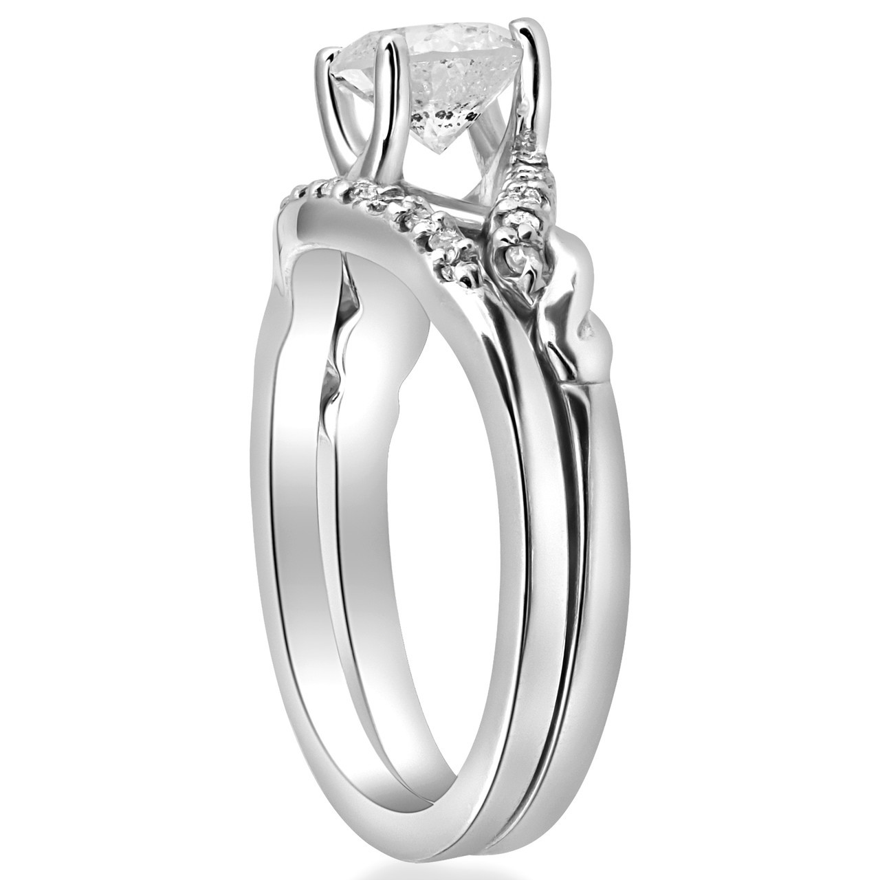 5/8 cttw Diamond Engagement Wedding Ring Set Twist Curve Band 14k White Gold (H-I, I1)