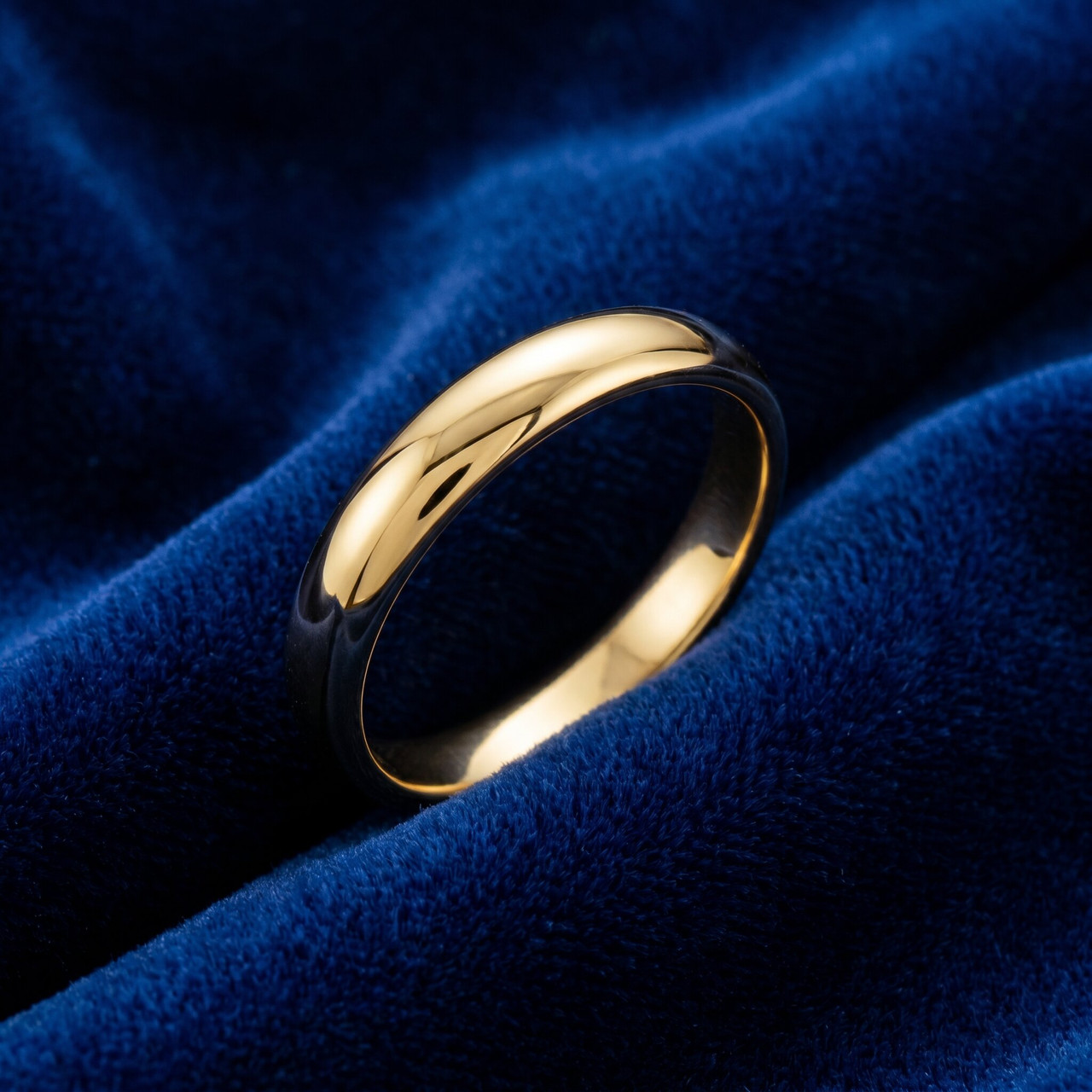 3mm Wide High Polished Dome Wedding Band Solid 14K Yellow Gold Ring