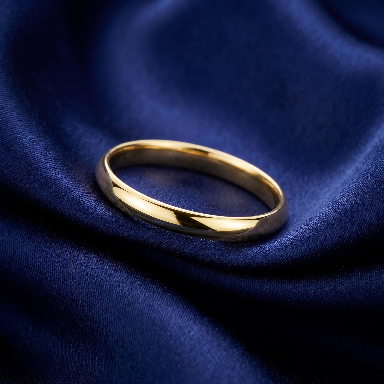 3mm Wide High Polished Dome Wedding Band Solid 14K Yellow Gold Ring