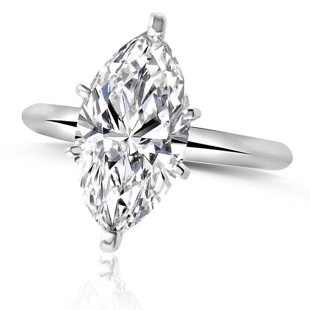 3Ct White Gold Certified Lab Grown Marquise Diamond Engagement Ring (H-I, VS)