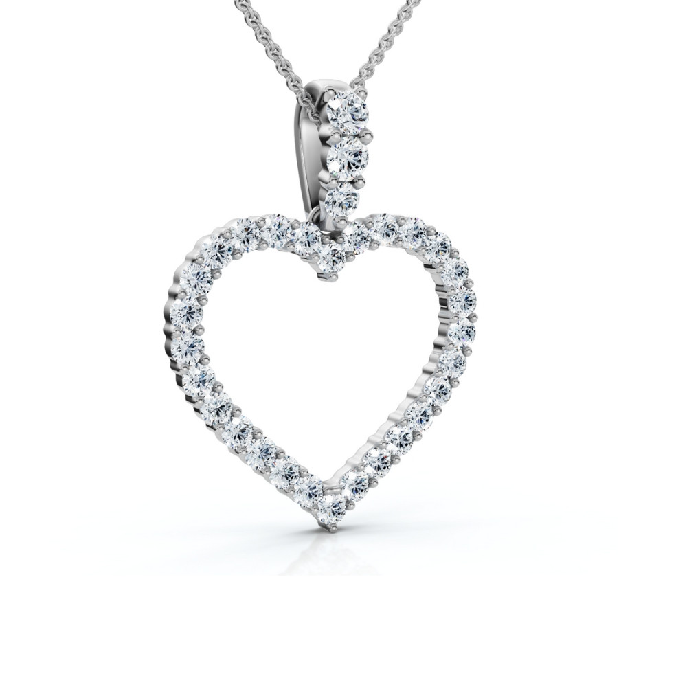 1ct Diamond Heart Pendant 14K White Gold Necklace (G-H, I1)