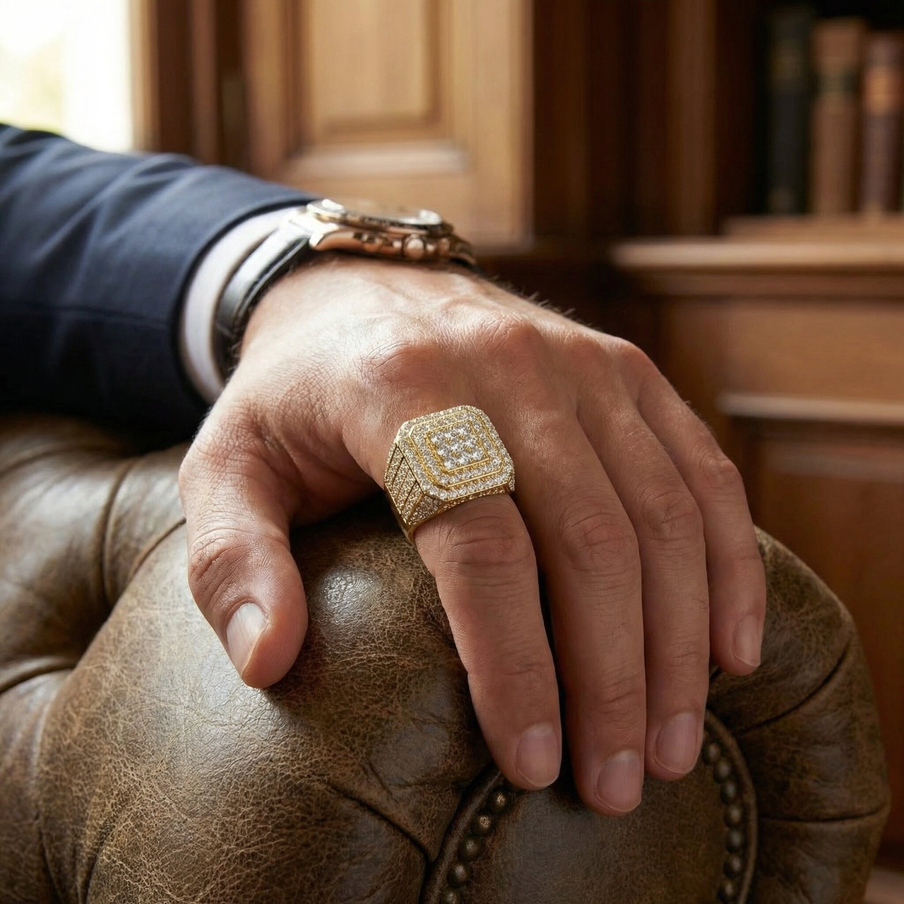 5Ct Diamond Ring Men's Flashy Multi Row Wedding Band in White or Yellow Gold (G-H, I1)