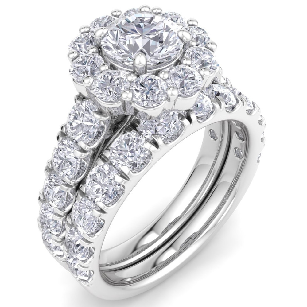 4Ct Diamond Halo Engagement Wedding Ring Set White Yellow or Rose Gold Lab Grown (F-G, VS)