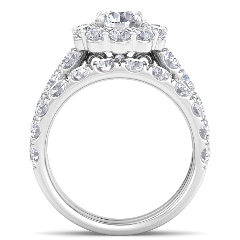 4Ct Diamond Halo Engagement Wedding Ring Set White Yellow or Rose Gold Lab Grown (F-G, VS)