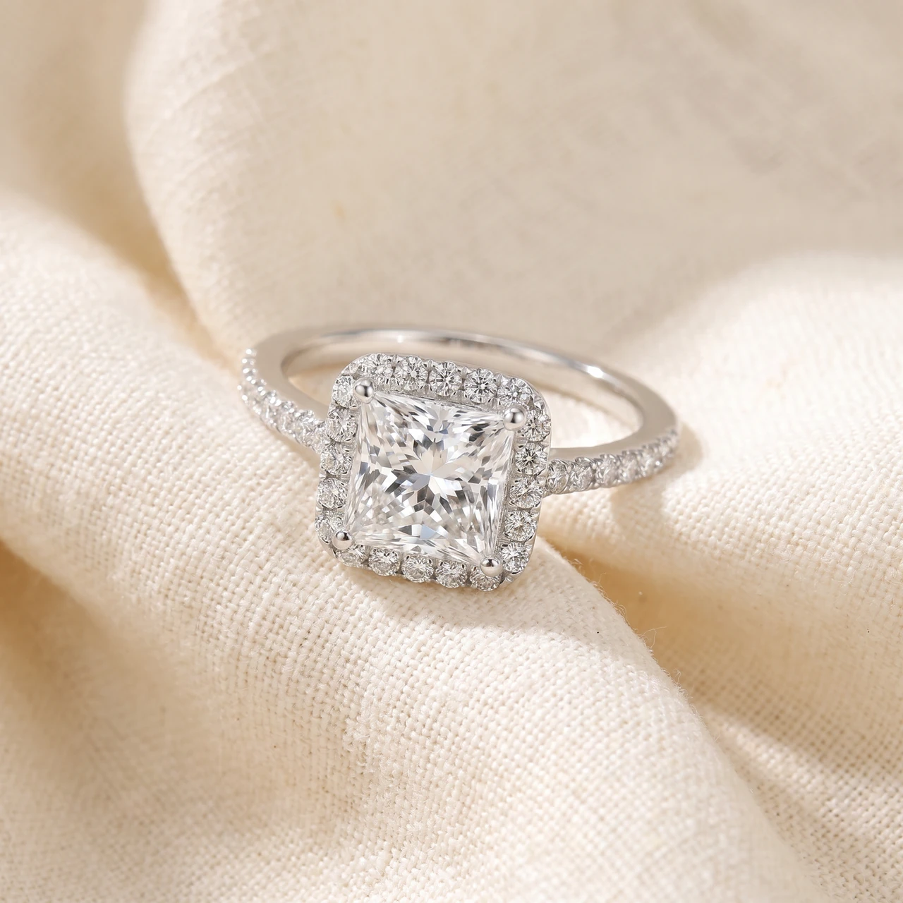 Certified 3.80Ct Princess Cut Halo Diamond Engagement Ring 14k White Gold (G-H, VS2-SI1)