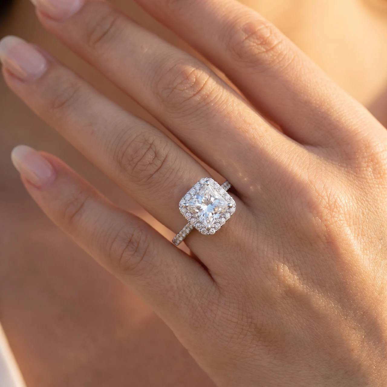 Certified 3.80Ct Princess Cut Halo Diamond Engagement Ring 14k White Gold (G-H, VS2-SI1)