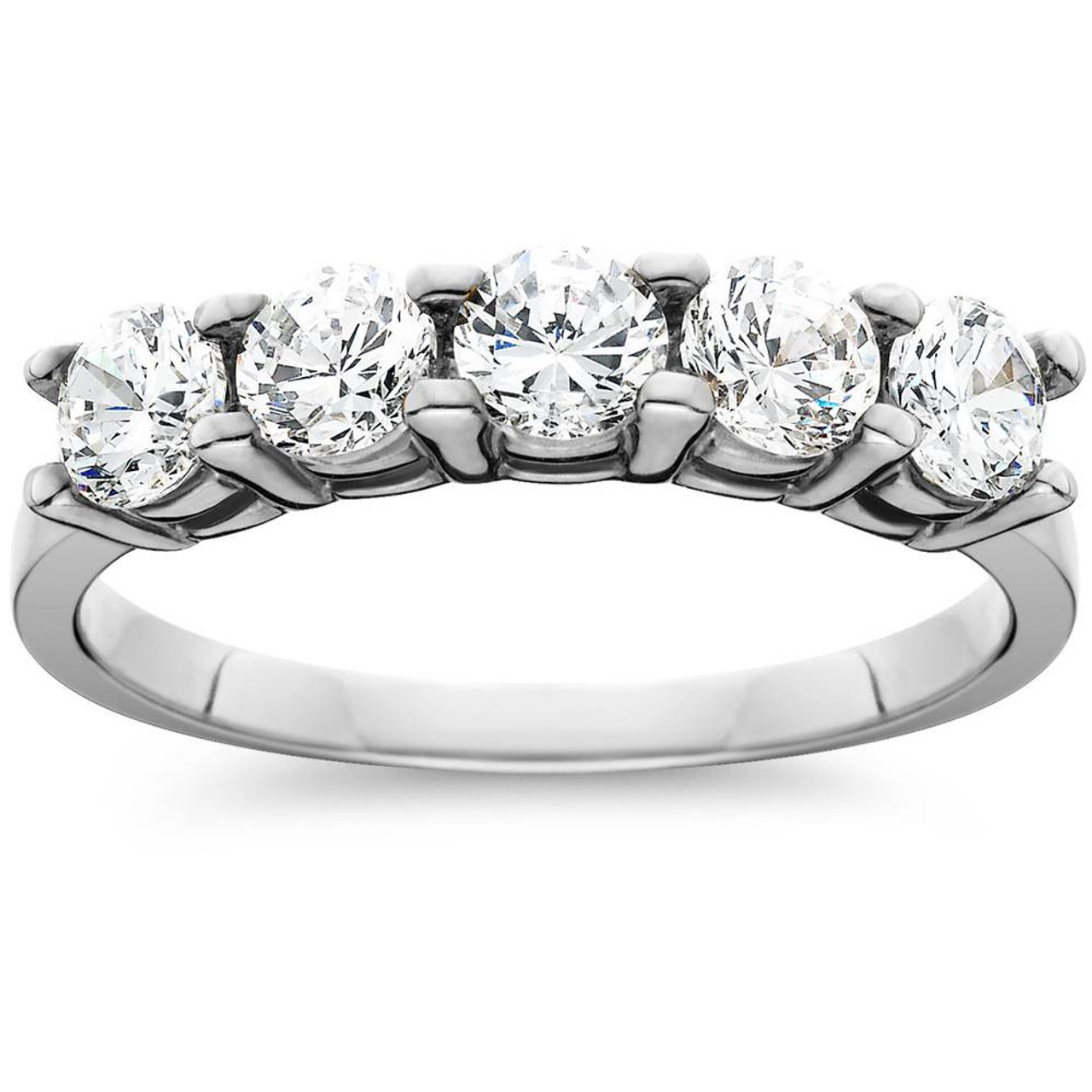 1ct Five Stone Natural Round Diamond Wedding Anniversary Ring 14K