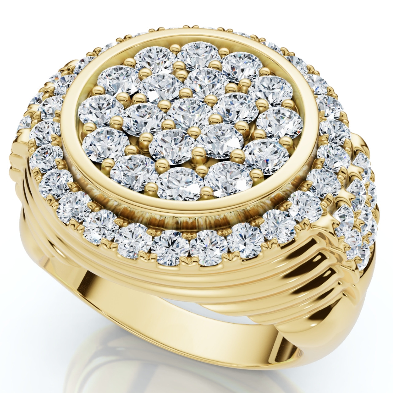 3Ct Diamond Ring Mens Round Flashy Polished Wedding Band in White or Yellow Gold (G-H, I1)