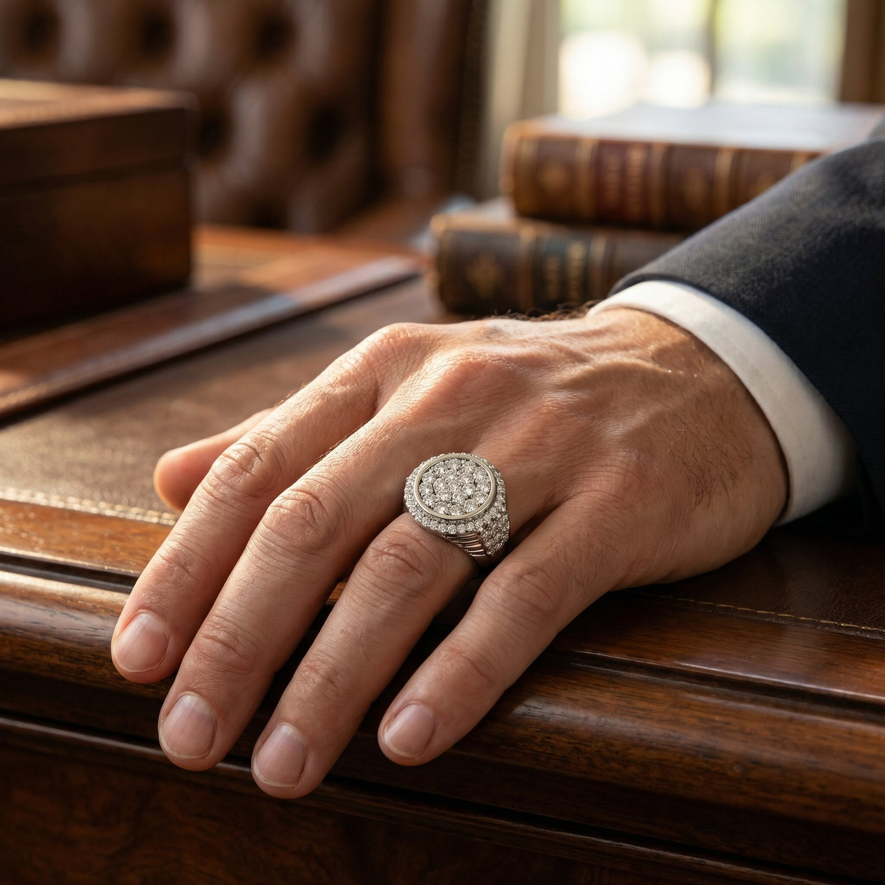 3Ct Diamond Ring Mens Round Flashy Polished Wedding Band in White or Yellow Gold (G-H, I1)