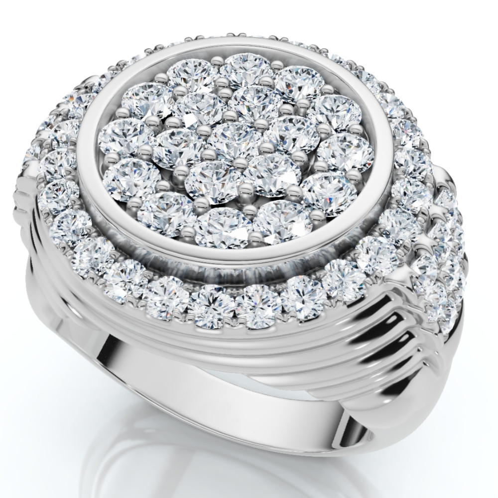 3Ct Diamond Ring Mens Round Flashy Polished Wedding Band in White or Yellow Gold (G-H, I1)