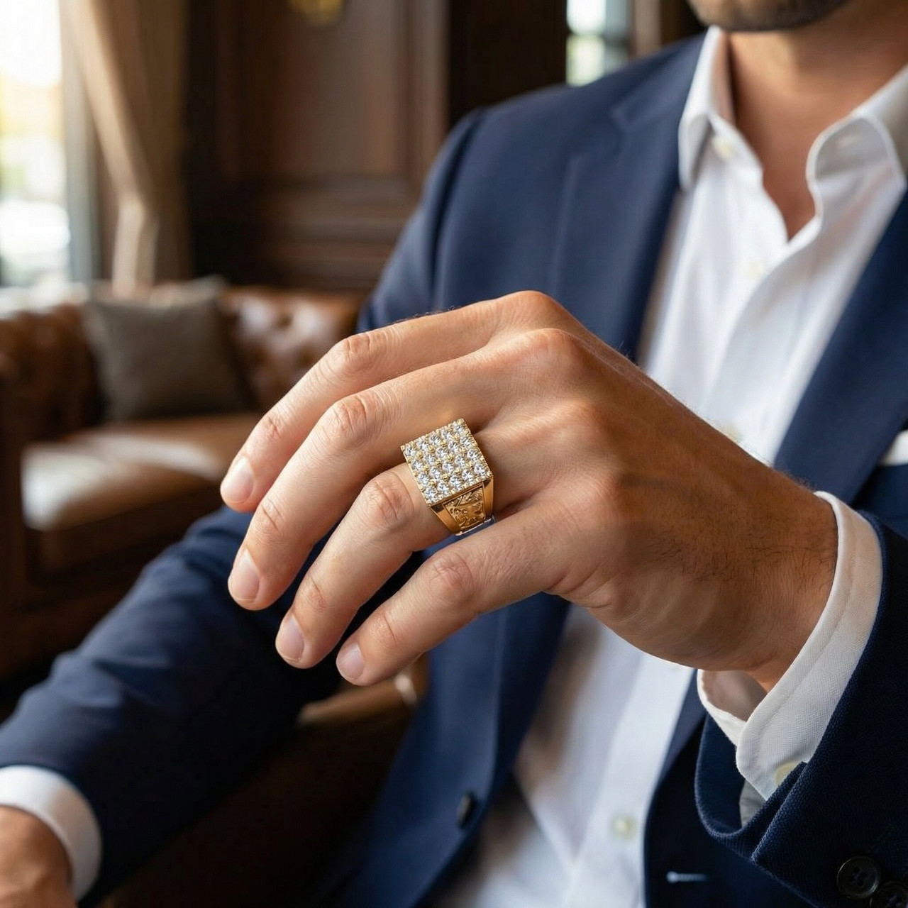 7Ct Diamond Ring Mens Round Flashy Polished Wedding Band in White or Yellow Gold (G-H, I1)