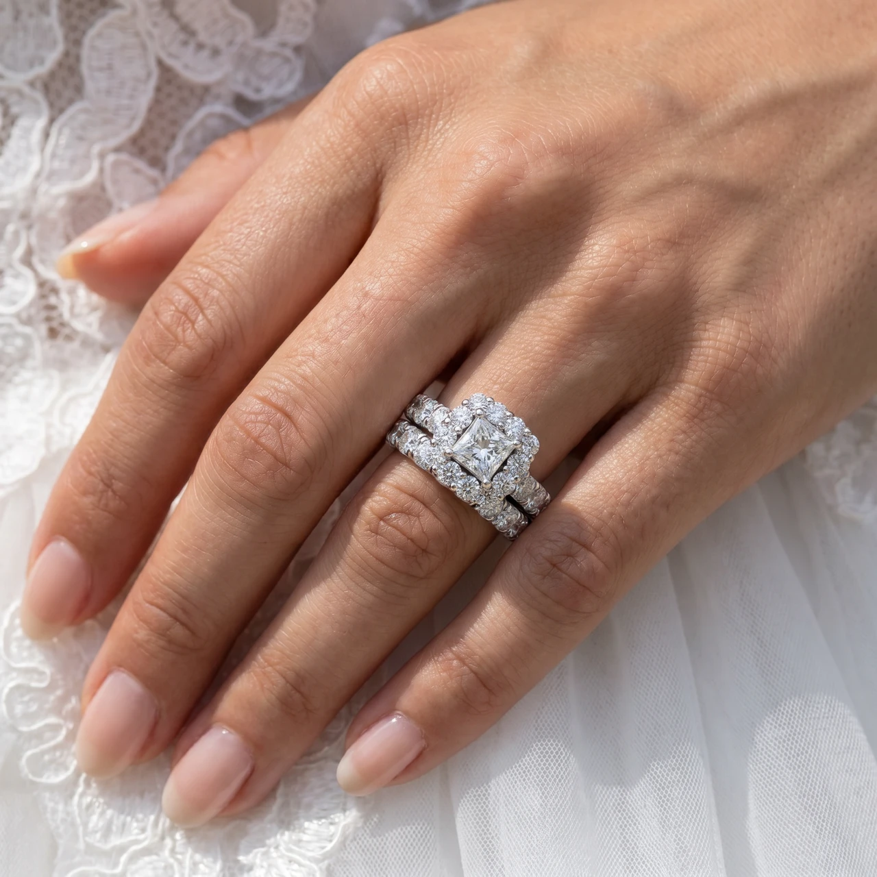 5Ct Princess Cut Diamond Engagement Matching Wedding Ring Set 10k Gold Lab Grown (F-G, VS2-SI1)