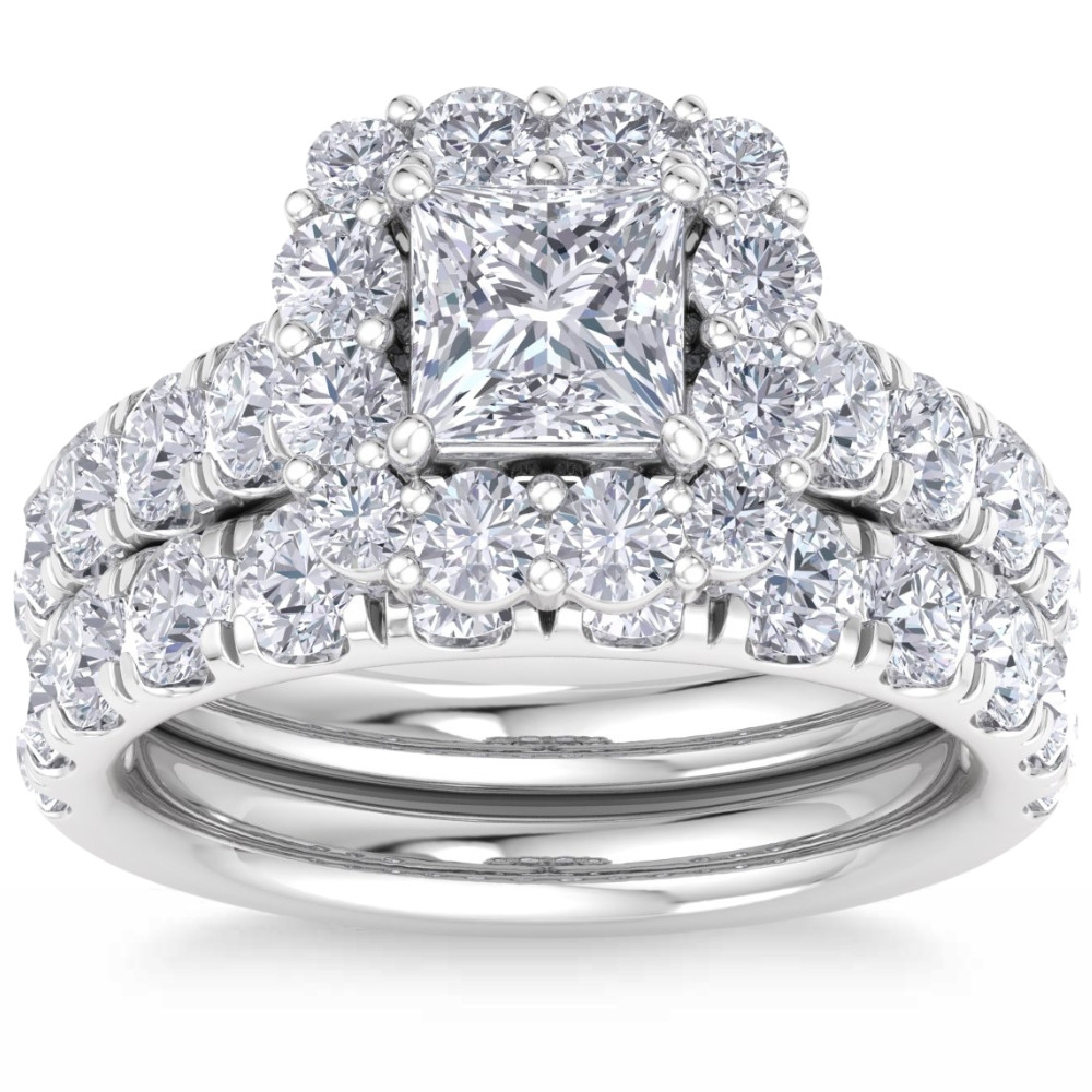 5Ct Princess Cut Diamond Engagement Matching Wedding Ring Set 10k Gold Lab Grown (F-G, VS2-SI1)