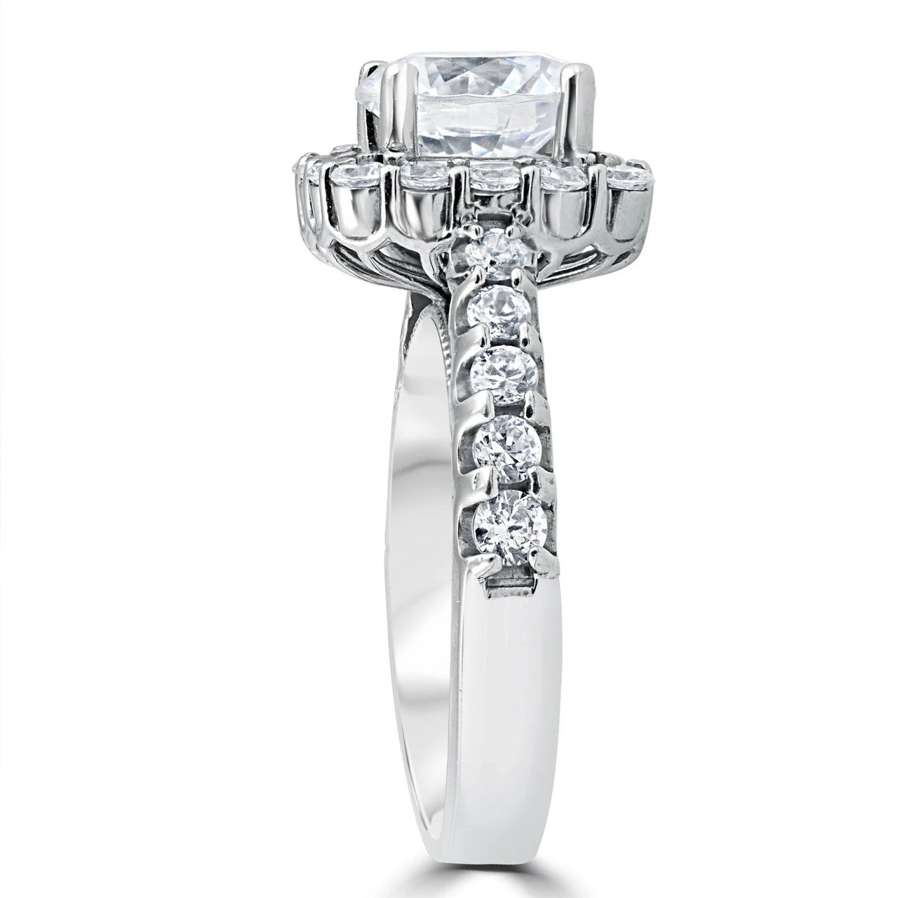 3Ct (2Ct center) Cushion Halo Lab Grown Diamond Engagement Ring 14K White Gold (G-H, VS)
