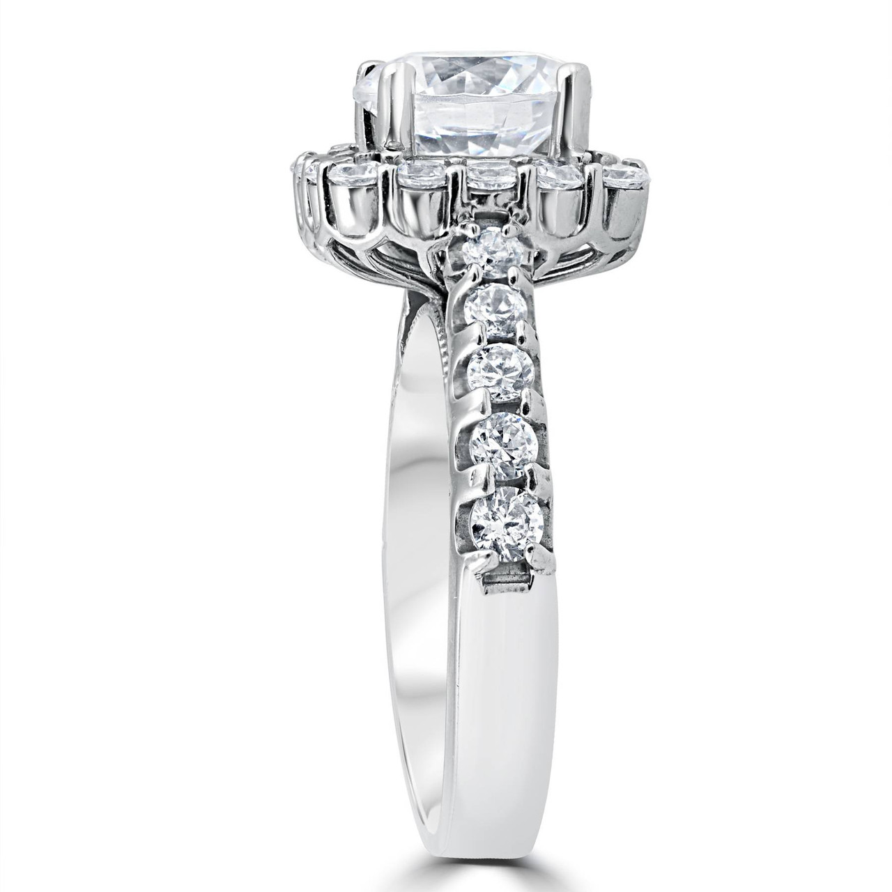 3Ct (2Ct center) Cushion Halo Lab Grown Diamond Engagement Ring 14K White Gold (G-H, VS)