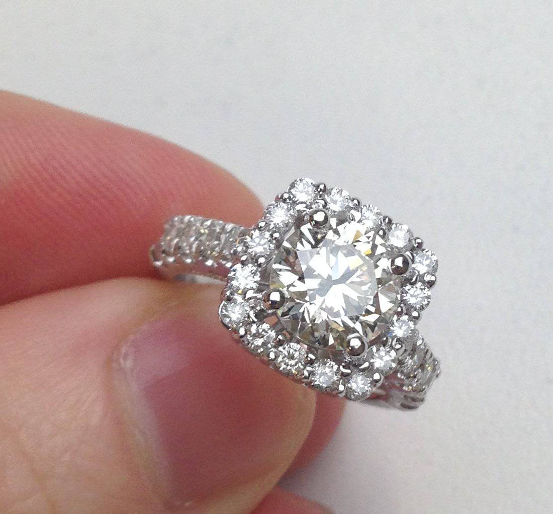 3Ct (2Ct center) Cushion Halo Lab Grown Diamond Engagement Ring 14K White Gold (G-H, VS)