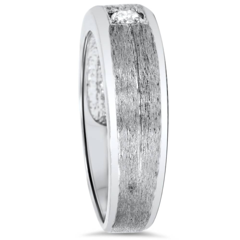 Mens White Gold Solitaire Brushed Diamond Wedding Ring (G-H, SI)