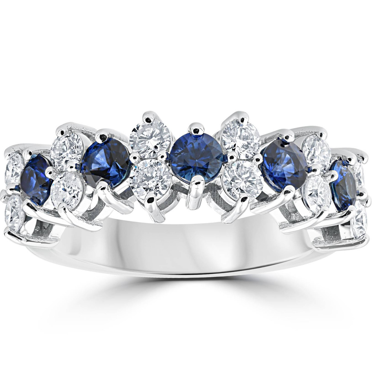 2 1/2Ct Blue Sapphire & Diamond Wedding Ring 14k White Gold Lab Grown (F-G, VS) 2 1/2Ct Blue Sapphire & Diamond Wedding Ring 14k White Gold Lab Grown (F-G, VS)