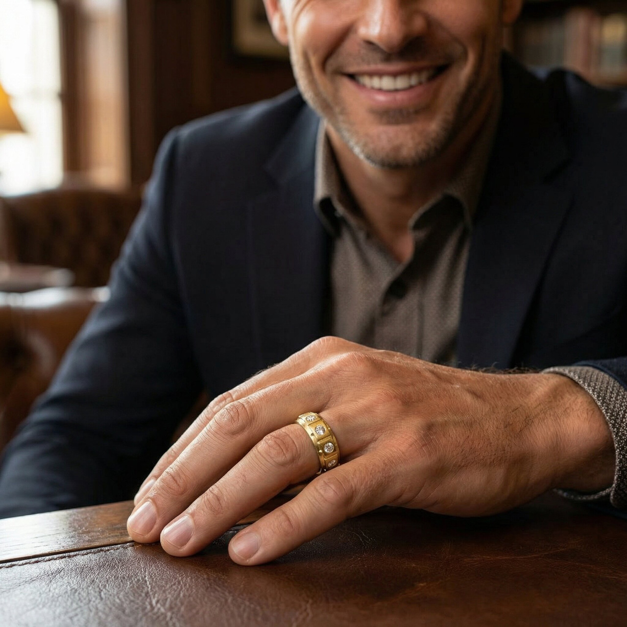 1/2Ct Men's 5-Stone Diamond Ring in 10k Yellow Gold (G-H, I1)