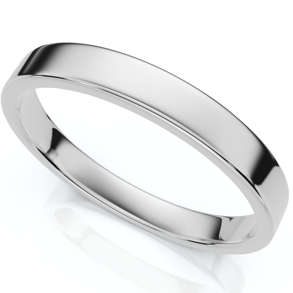 3mm Flat High Polished Wedding Band 10K White Gold