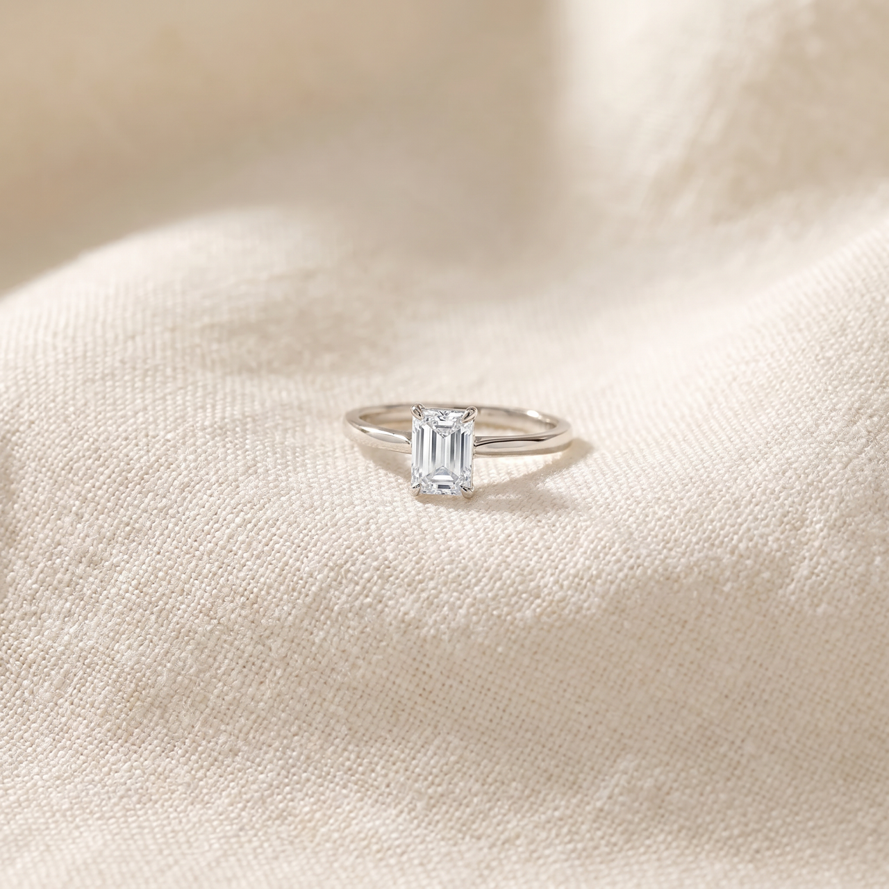 2Ct 14k White Gold Emerald Cut Solitaire Lab Grown Diamond Engagement Ring (G-H, VS)