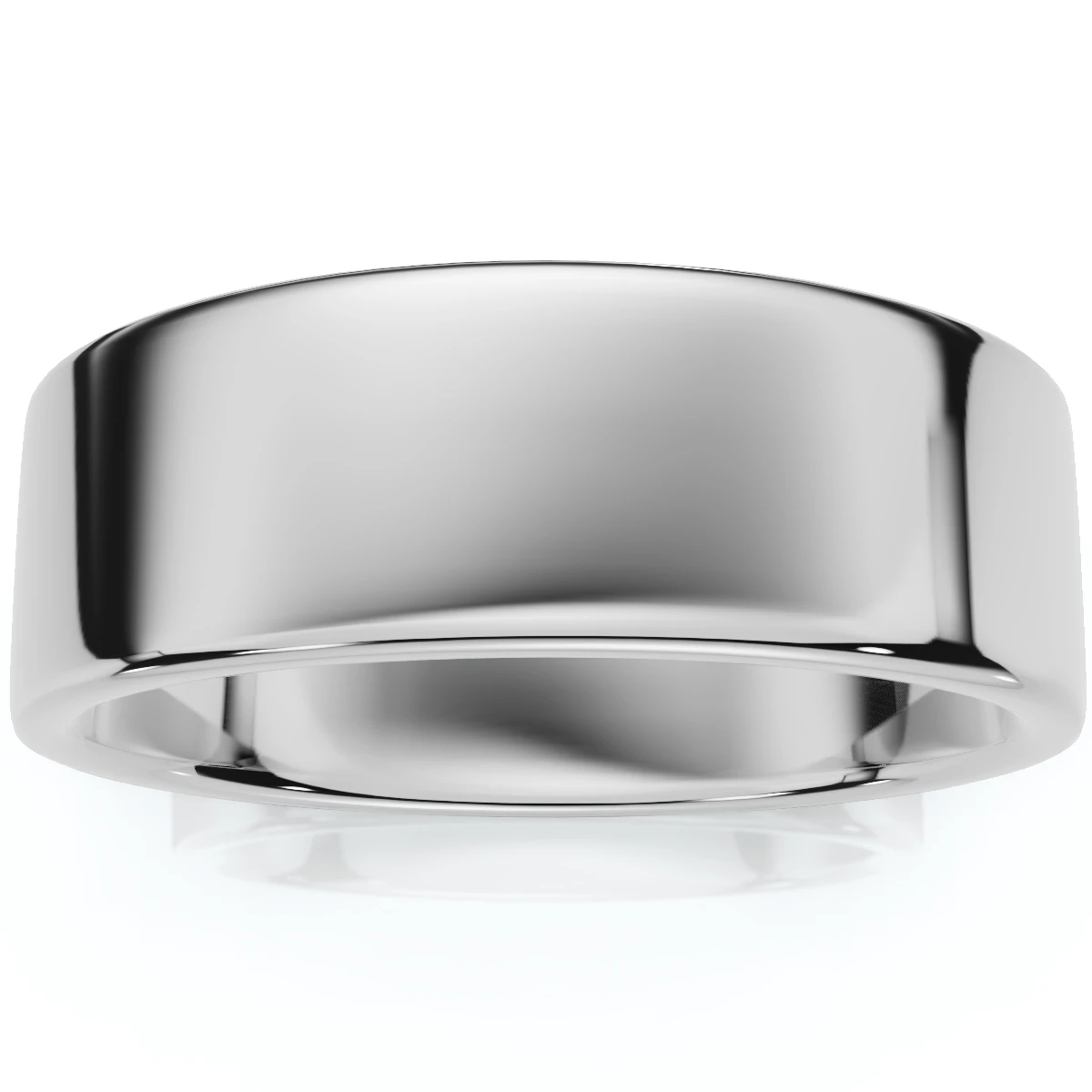 Mens 14K White Gold 7mm Flat Wedding Ring Band