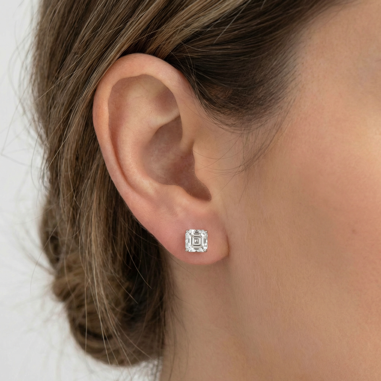 2.04Ct Asscher Cut Diamond Studs 14k White Gold Lab Grown Earrings (H-I, VS)