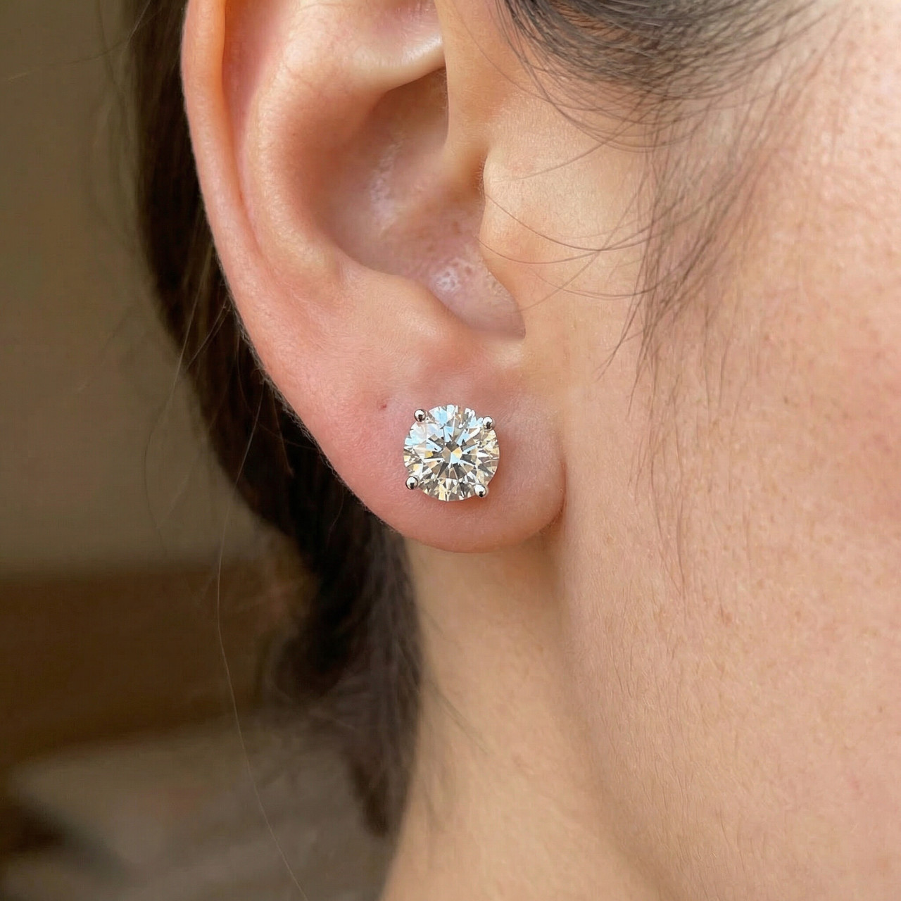 4 Ct T.W. Round Diamond Screw Back Studs 14k White Gold Lab Grown (G-H, SI)