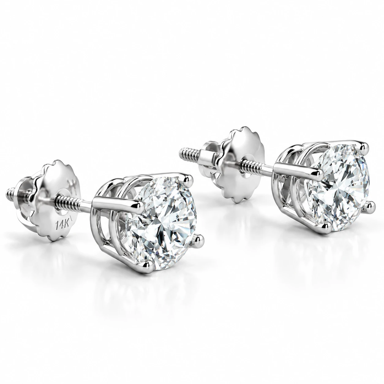 4 Ct T.W. Round Diamond Screw Back Studs 14k White Gold Lab Grown (G-H, SI)