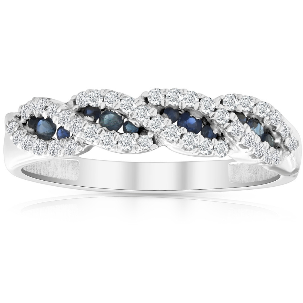 1/3 Ct Blue Sapphire & Diamond Ladies Swirl Wedding Ring 10k White Gold (H-I, I1)