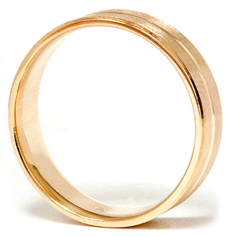 Mens 14k Gold Flat 6mm Brushed Comfort Fit Wedding Band