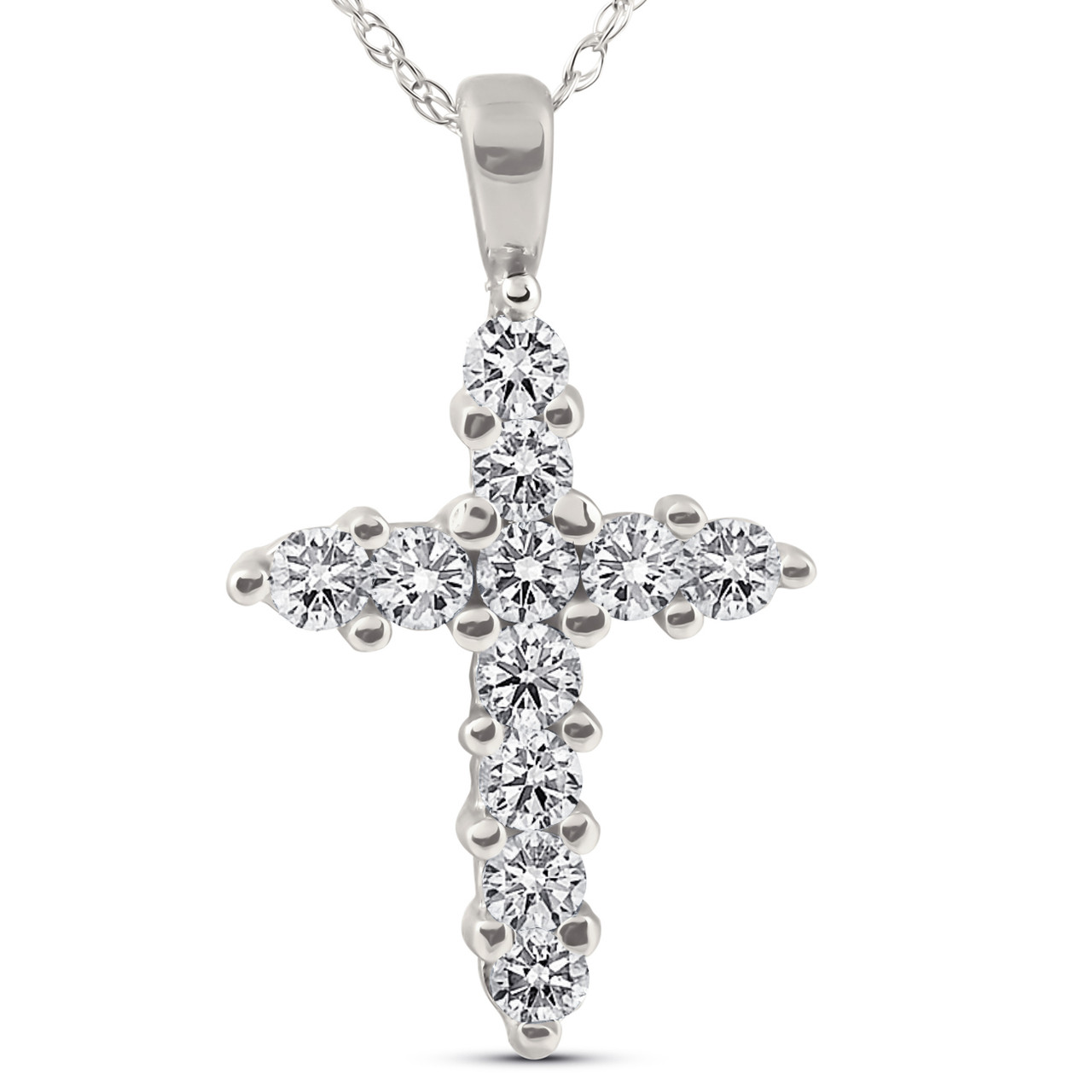 1/2ct Diamond 14K White Gold Cross Pendant Necklace (G-H, I1)