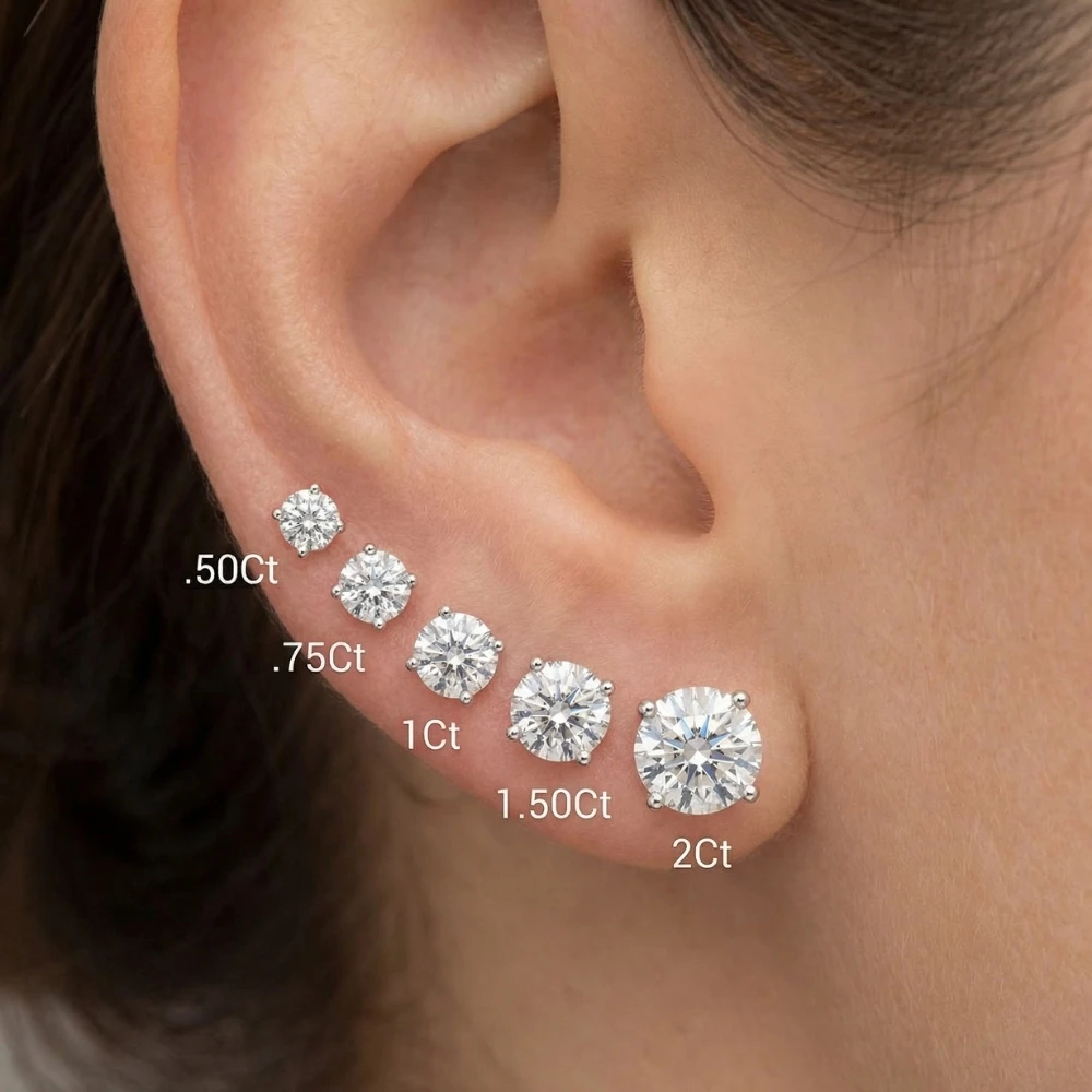1/2 - 2 Ct Single Diamond Stud in 14k Gold One Earring Lab Grown (G-H, VS2-SI1)