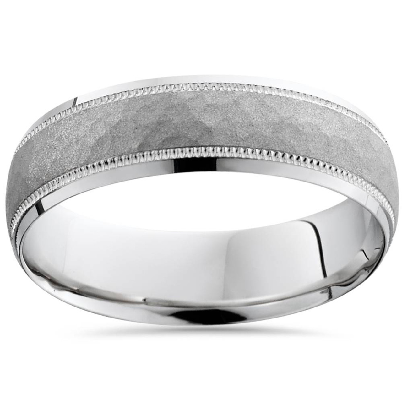 Mens Hammered 950 Platinum 6mm Comfort Fit Wedding Band
