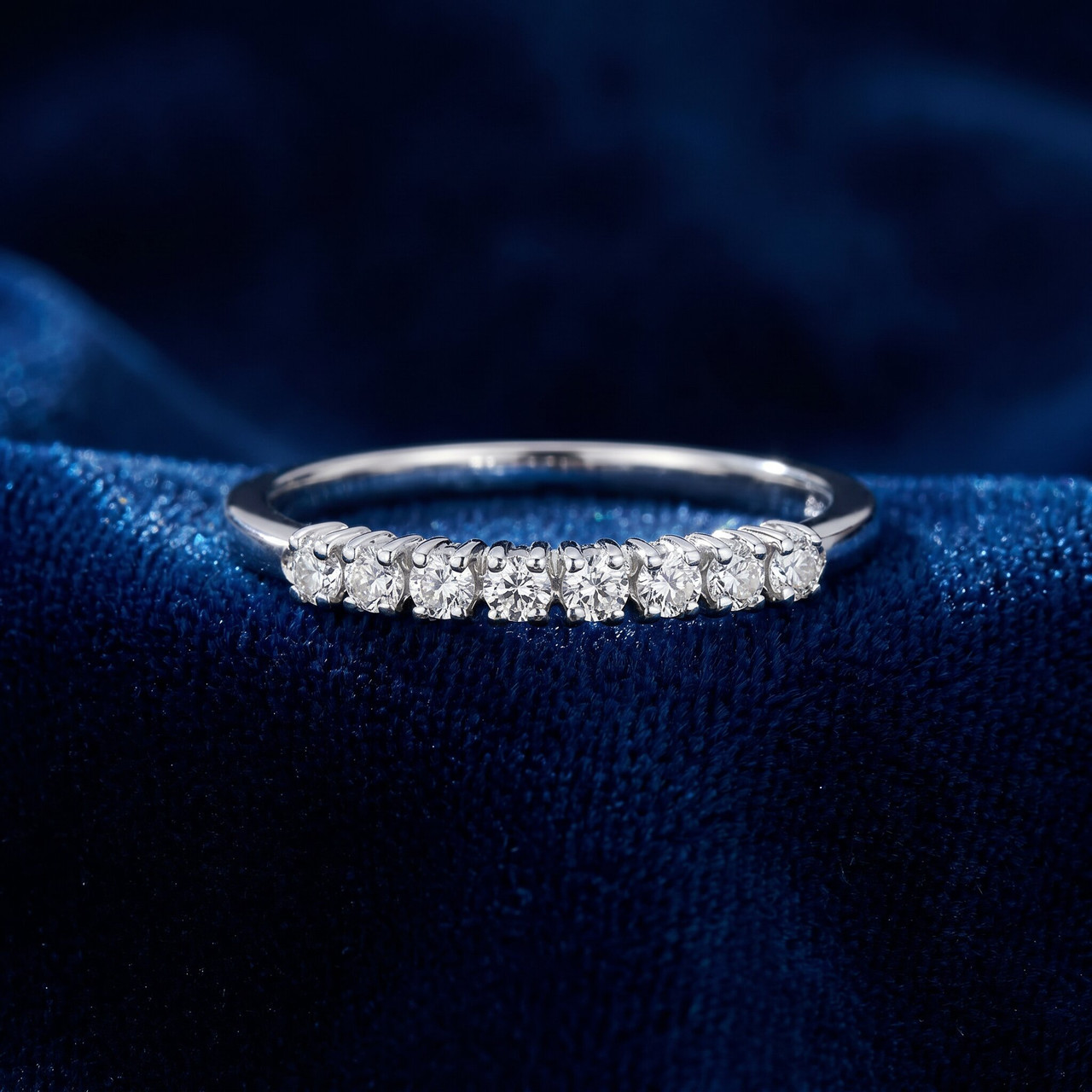 Eight Stone Diamond Wedding Stackable Guard Band Ring 14K White Gold (G-H, I2-I3)