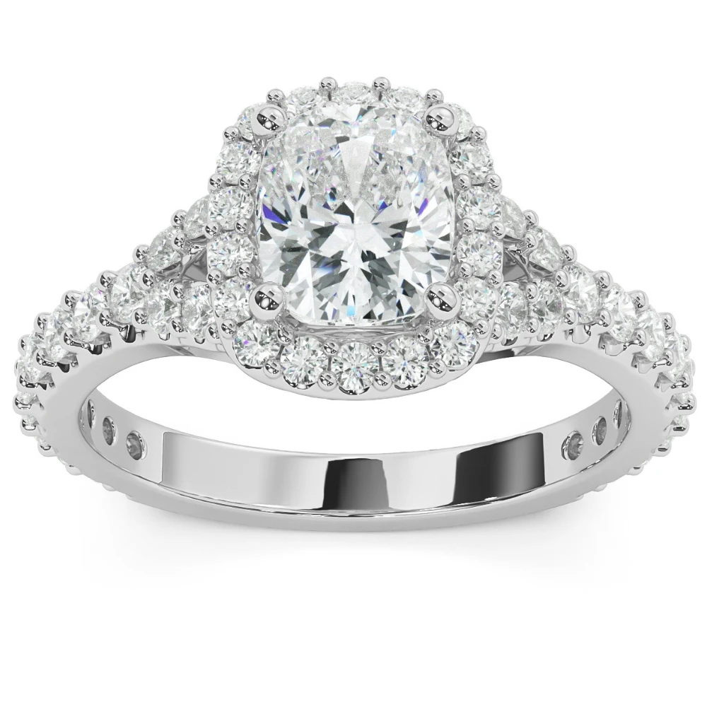 2Ct Cushion Halo Lab Grown Diamond Engagement Ring in 14k Gold (G-H, VS2-SI1)