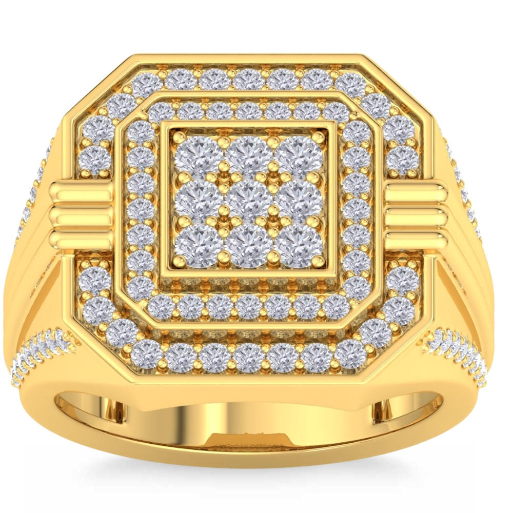 1 3/4Ct Men's Diamond Square Multi-Diamond Double Octagon Frame Ring Yellow Gold (G-H, I1)
