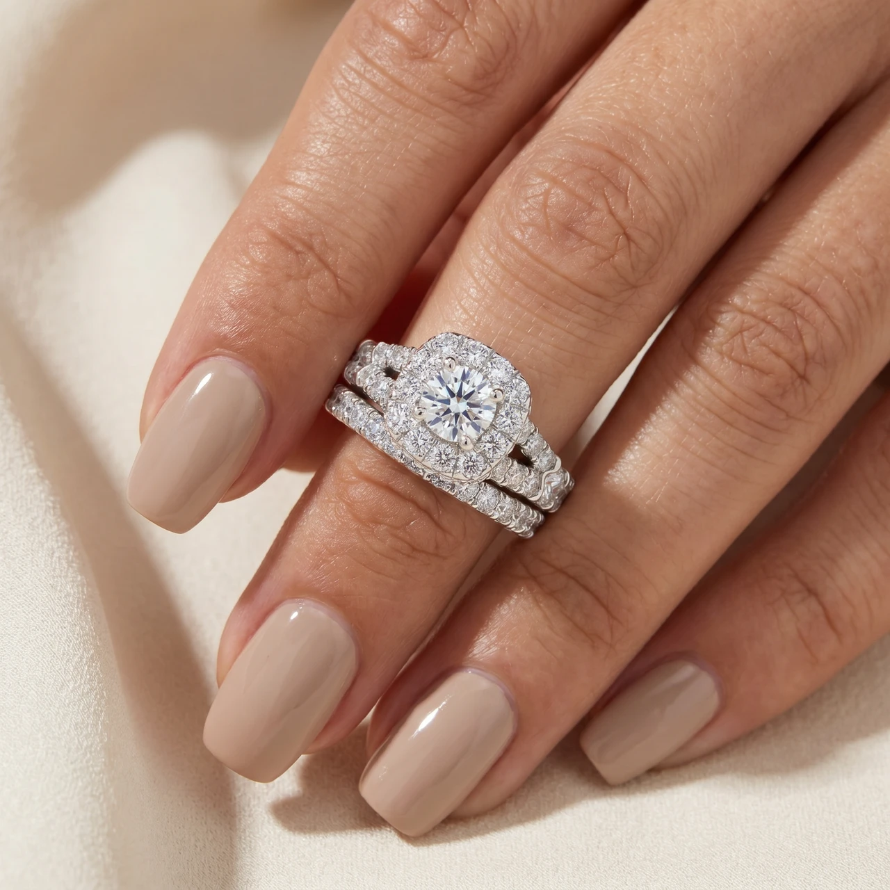 3 1/2Ct Cushion Halo Split Ring Diamond Engagement Set in White Yellow Rose Gold (H-I, I1)