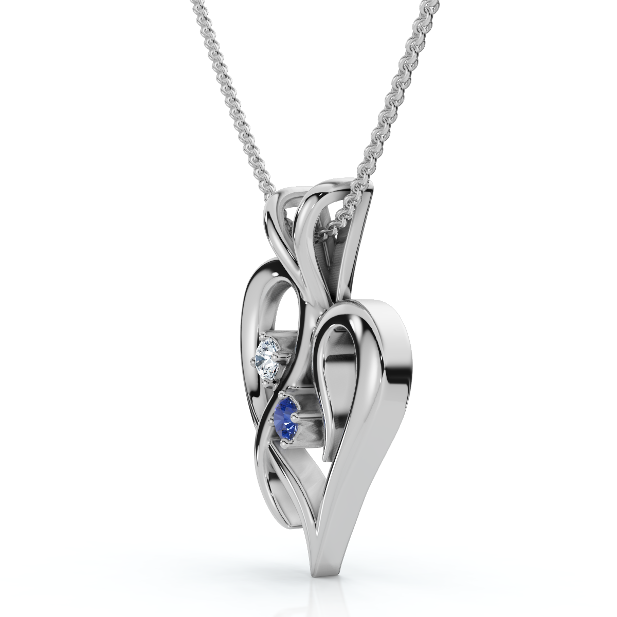 Blue Sapphire & Diamond Heart Pendant 14 KT White Gold With 18" Chain (G-H, I2-I3)