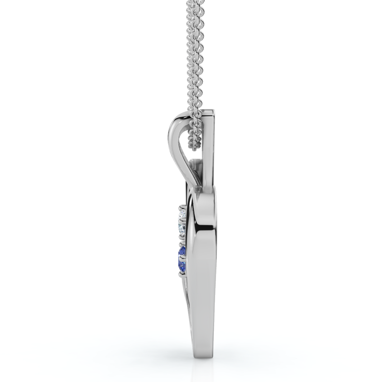 Blue Sapphire & Diamond Heart Pendant 14 KT White Gold With 18" Chain (G-H, I2-I3)