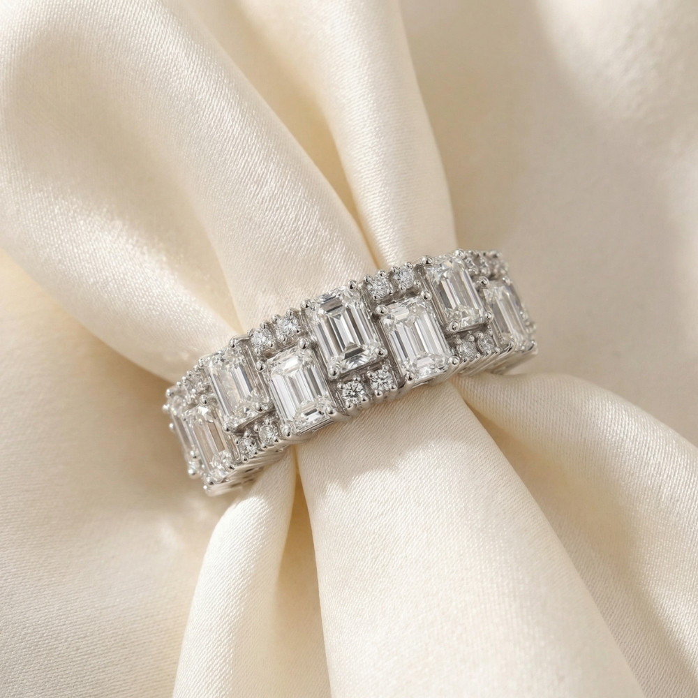 3Ct Emerald Cut Wedding Ring Anniversary Band 14k Gold Lab Grown (G-H, VS2-SI1)