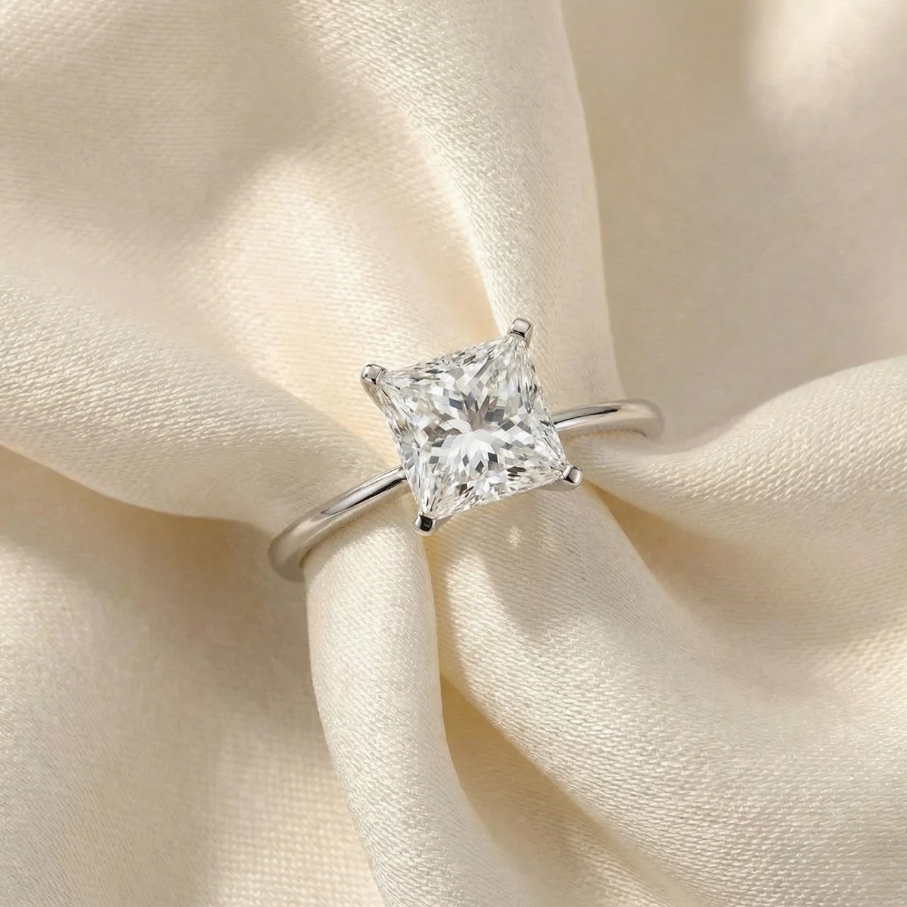 3Ct Certified Princess Cut Solitaire Diamond Engagement Ring 14k Gold Lab Grown (G-H, VS2-SI1)
