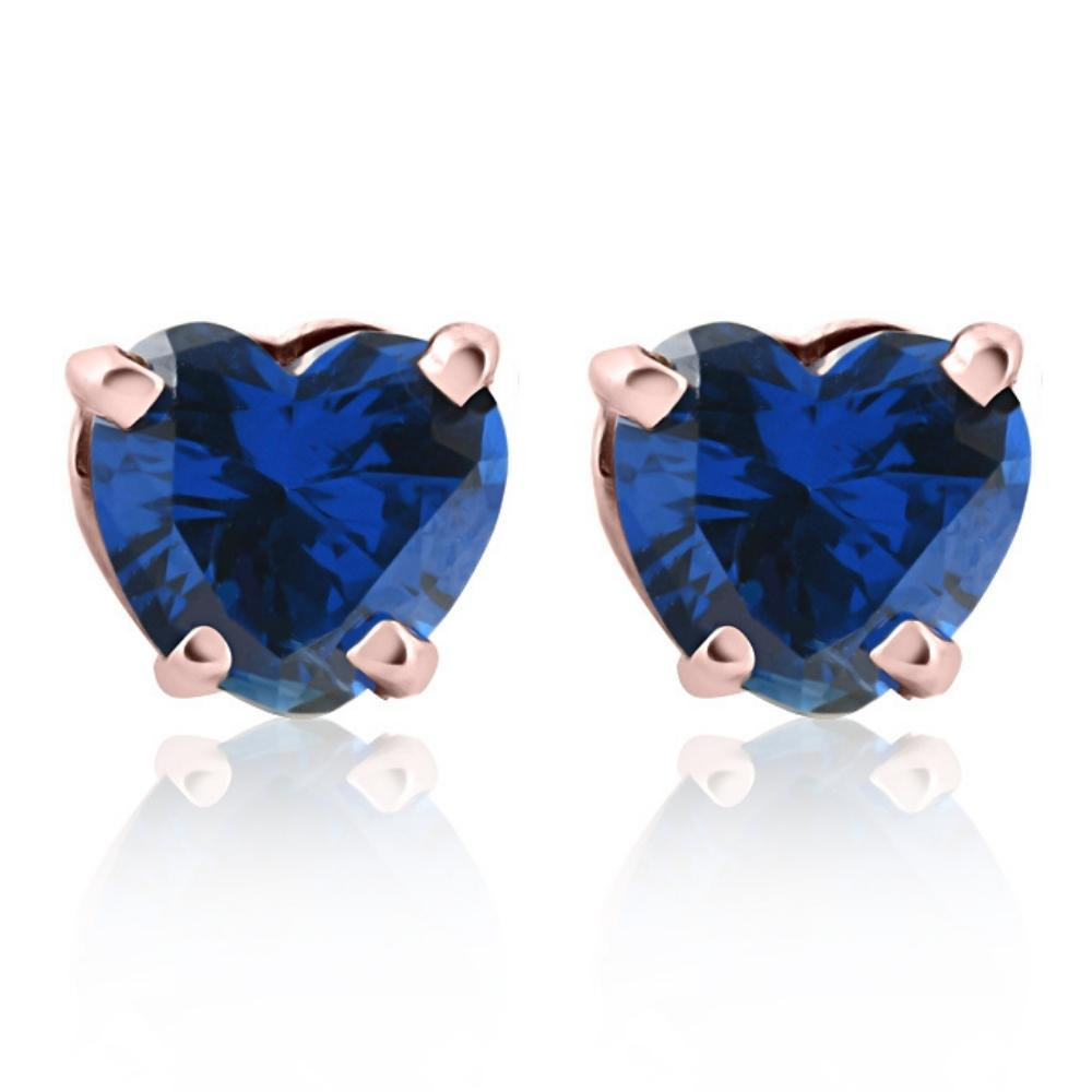 14k White, Yellow, or Rose Gold Blue Sapphire Heart Studs