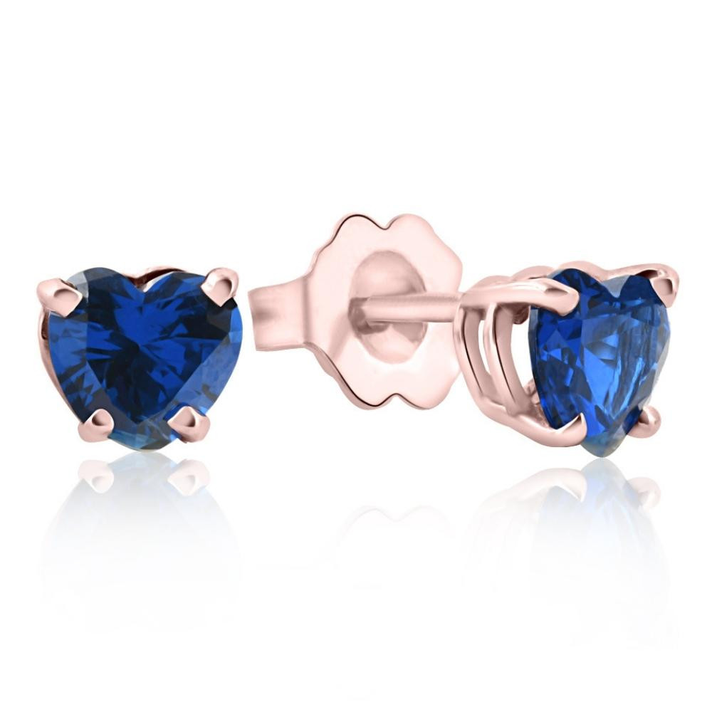 14k White, Yellow, or Rose Gold Blue Sapphire Heart Studs
