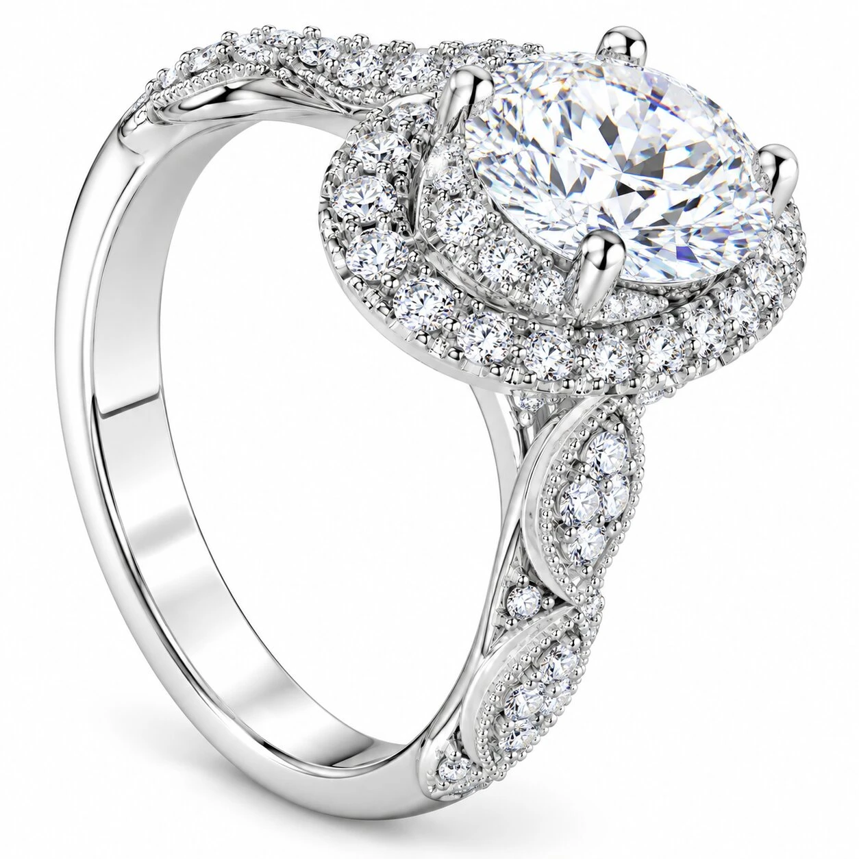 2 1/4Ct Marquise Halo Nature Inspired Lab Grown Diamond Engagement Ring 14k Gold (G-H, VS2-SI1)